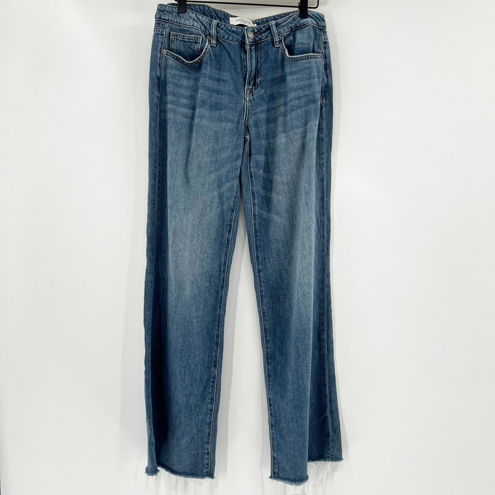 HIDDEN Los Angeles Jeans Size 26 Blue Wash Distressed Frayed Hem Straight Leg